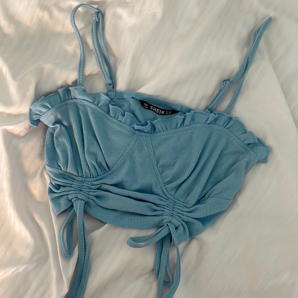 Baby Blue Ruffle Crop Top with Adjustable Straps